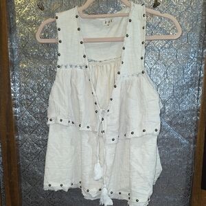 POL Cream Textured Top Or Vest Rivets Lace And Ruffles